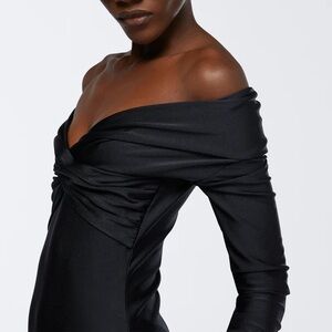 ANDAMANE OFF-SHOULDER “KENDALL” BODYSUIT, SZ S BLACK